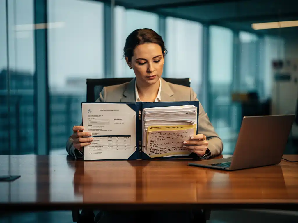 Professional vergelijkt dun transactioneel klantdossier met dik relatiedossier op bureau in modern glazen kantoor.